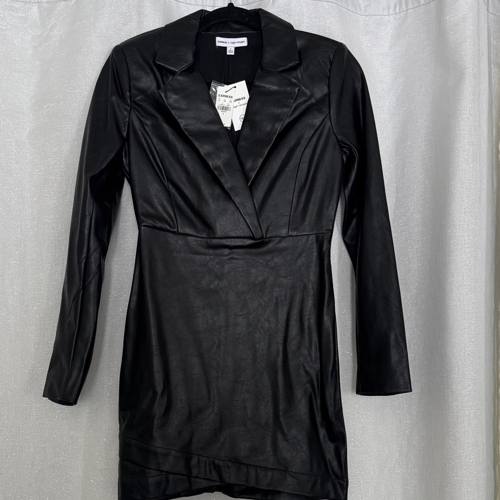 NWT EXPRESS X NEGIN MIRSALEHI BLACK VEGAN LEATHER MINI DRESS - Picture 4 of 9